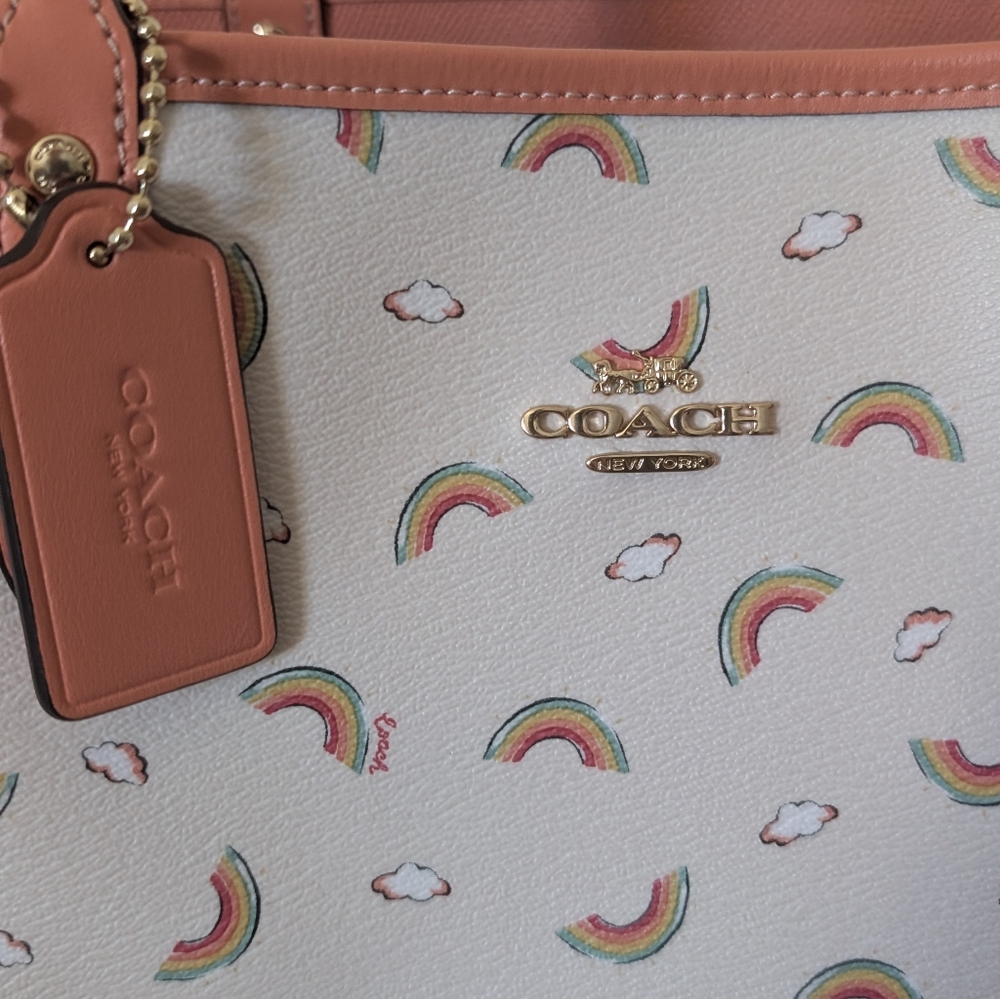 Coach Rainbow Reversible City Tote Bag With Matching Detachable Wristlet - Picture 9 of 15